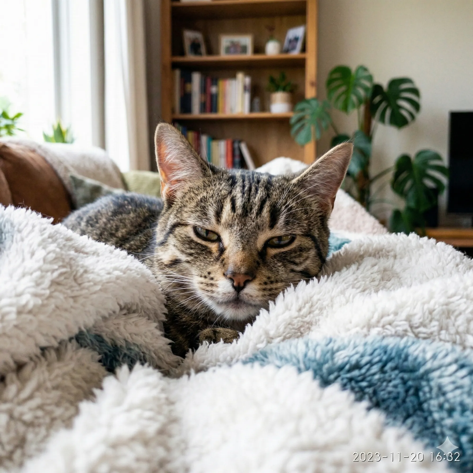 Gemütliches Getigerte Katze Nickerchen Kreuzstichmuster